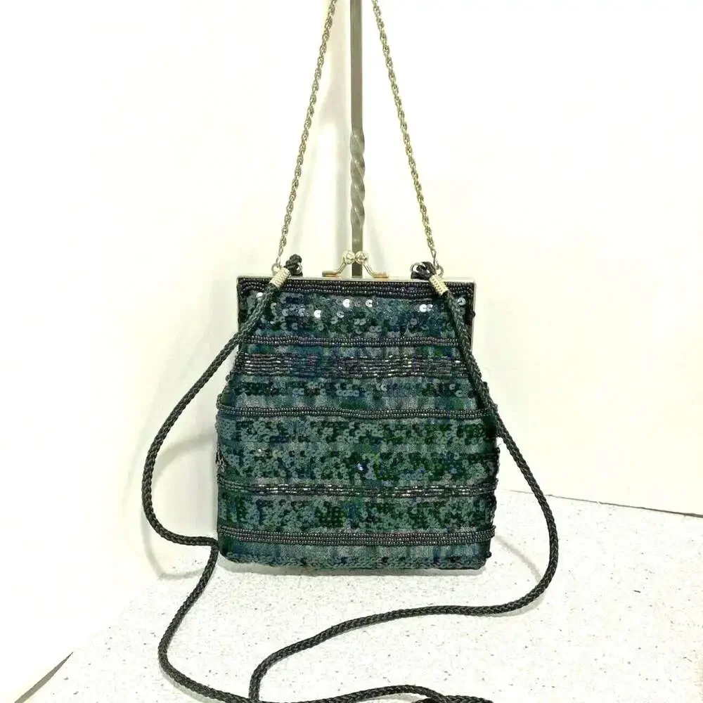Vintage 90's La Regale Black Satin Evening Bag Converts to Elegant Clutch Purse